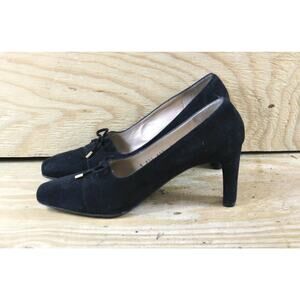 Vintage St John Shoes Womens 8.5 B Black Suede Tassel Bow Heels Pumps Italy